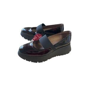 NWT Wonders Burgundy Red Patent Leather Platform Elastic Slip On Size 37 US 6.5